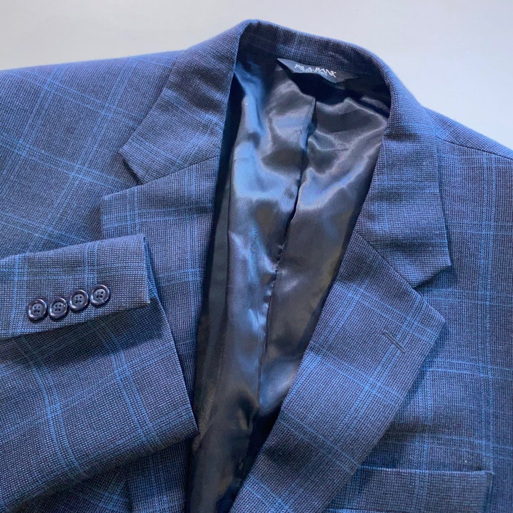 Jos A Bank Blue Plaid 100% Wool 2-Button Blazer Sport Coat Mens 46XL Extra Long